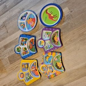 Lot of 6 KID Plates DORA EXPLORER, BOB THE BULDER, T-REX, WINNIE POOH, SPIDERMAN